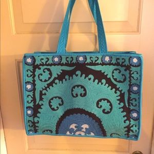 NWT SUZANI XL embroidered felt WEEKENDER tote w/quilted interior RESORT TRAVEL